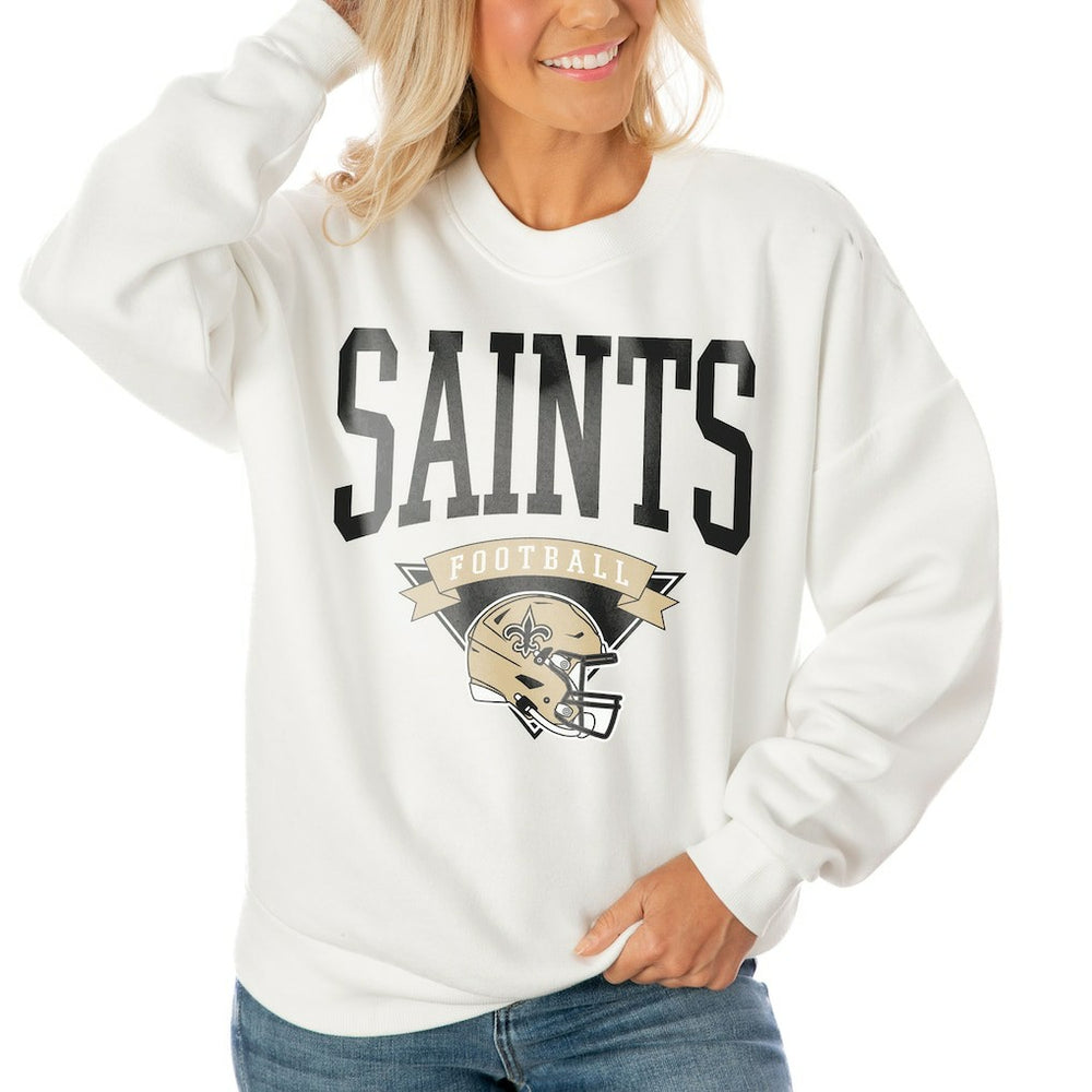 New Orleans Saints Gameday Couture Women's Oversized Yard Line Tri-Blend Pullover Sweatshirt - White sale