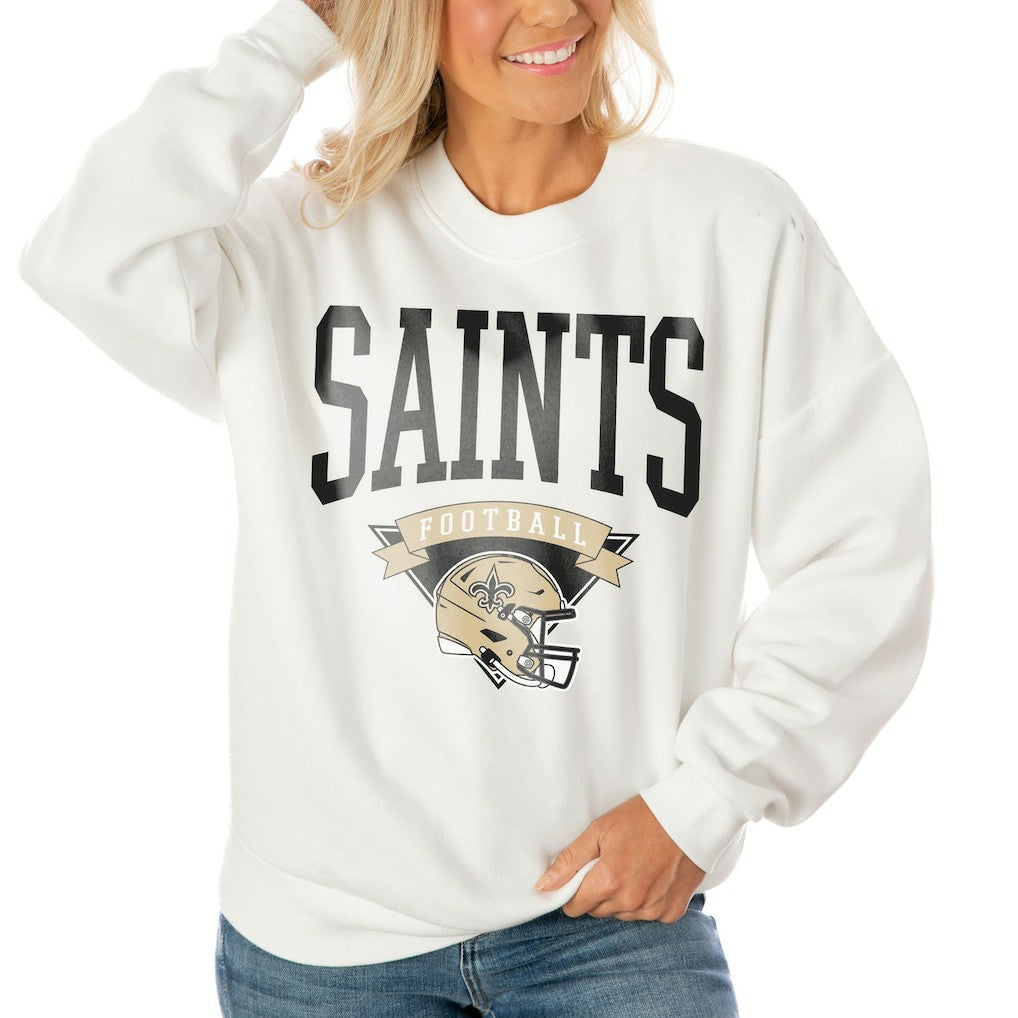 New Orleans Saints Gameday Couture Women's Oversized Yard Line Tri-Blend Pullover Sweatshirt - White sale