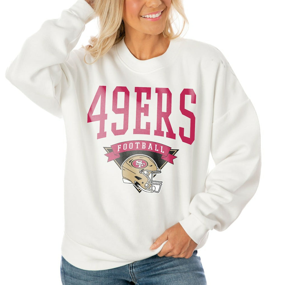 San Francisco 49ers Gameday Couture Women's Oversized Yard Line Tri-Blend Pullover Sweatshirt - White for sale
