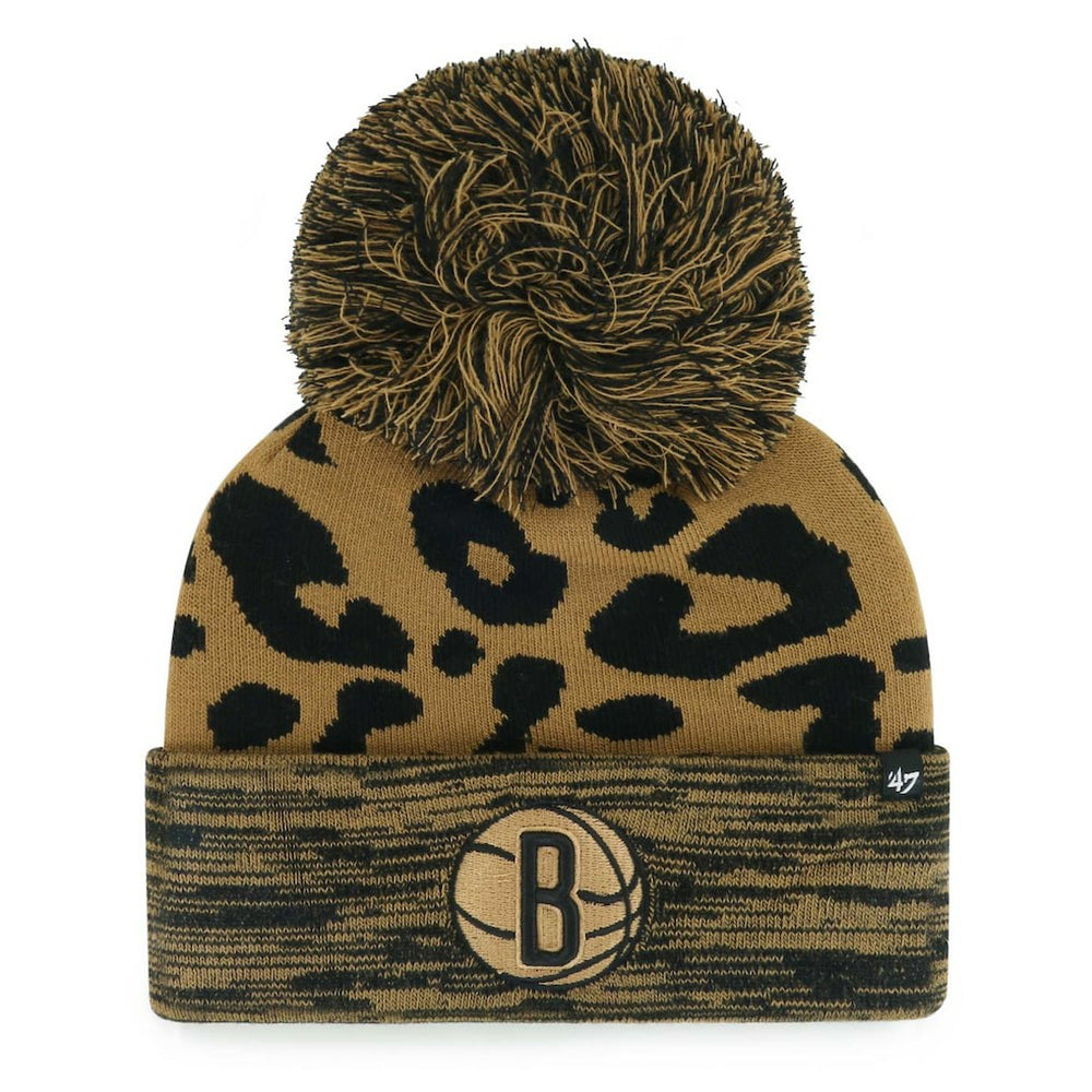 Brooklyn Nets '47 Women's Rosette Cuffed Knit Hat with Pom - Leopard | 47 brand shop