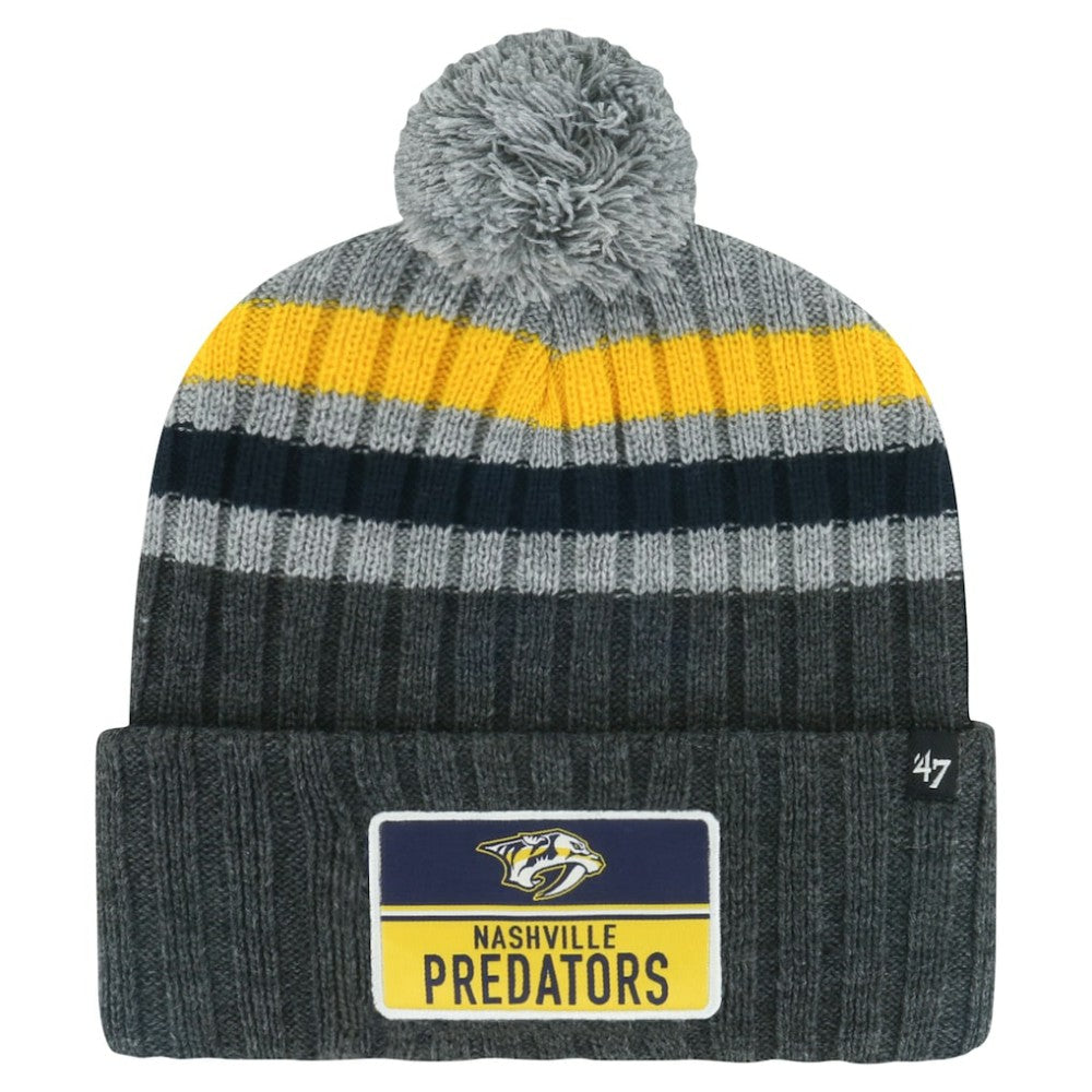 Nashville Predators '47 Stack Patch Cuffed Knit Hat with Pom Gray