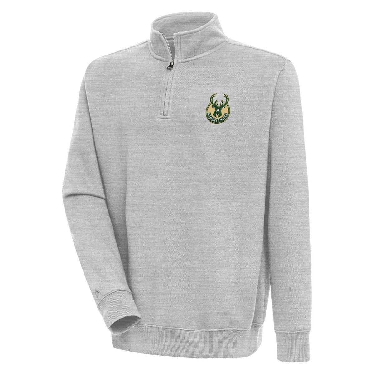 Milwaukee Bucks Antigua Victory Quarter-Zip Pullover Top - Heather Gray for sale