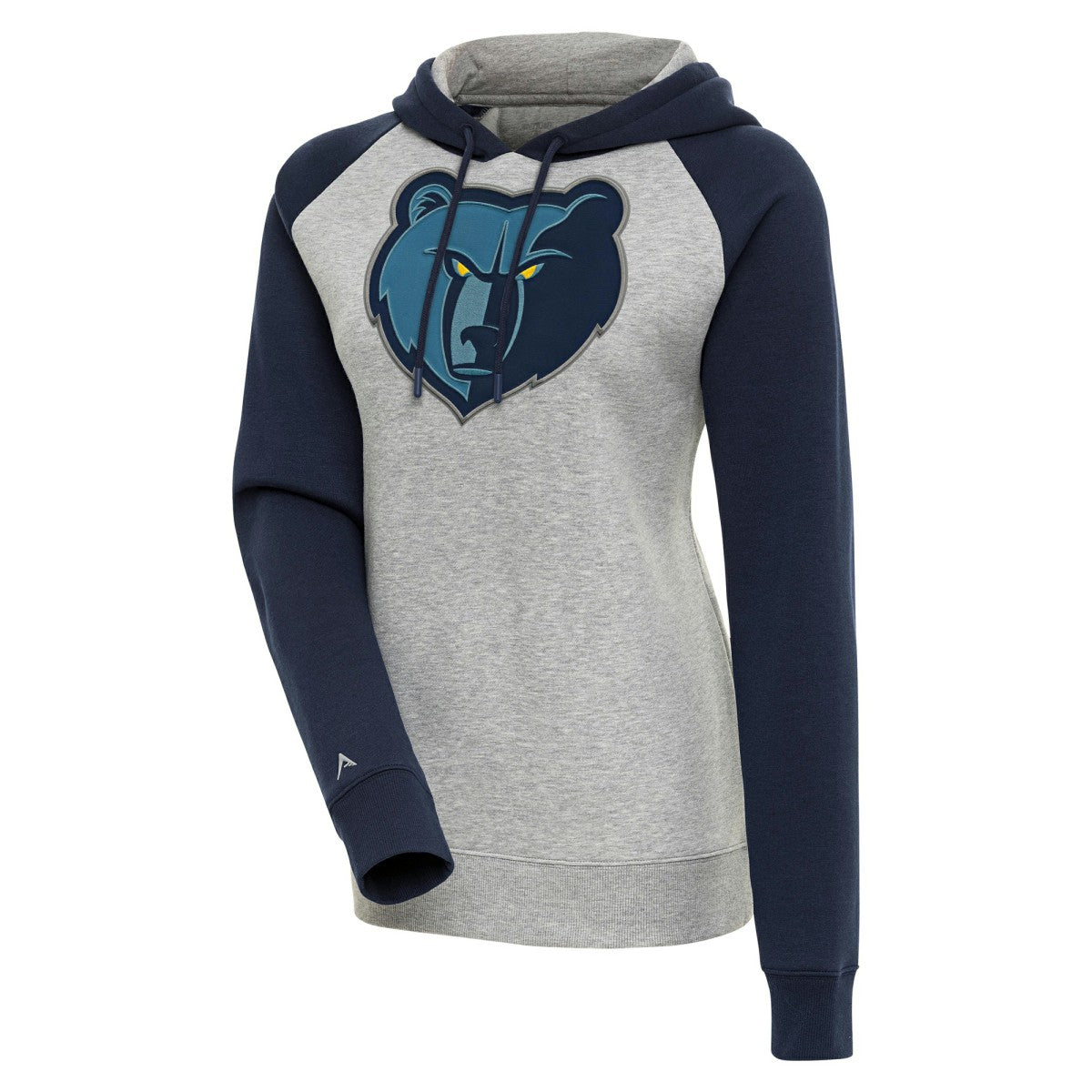 Memphis Grizzlies Antigua Women's Victory Raglan Sleeve Pullover Hoodie - Heather Gray/Navy shop