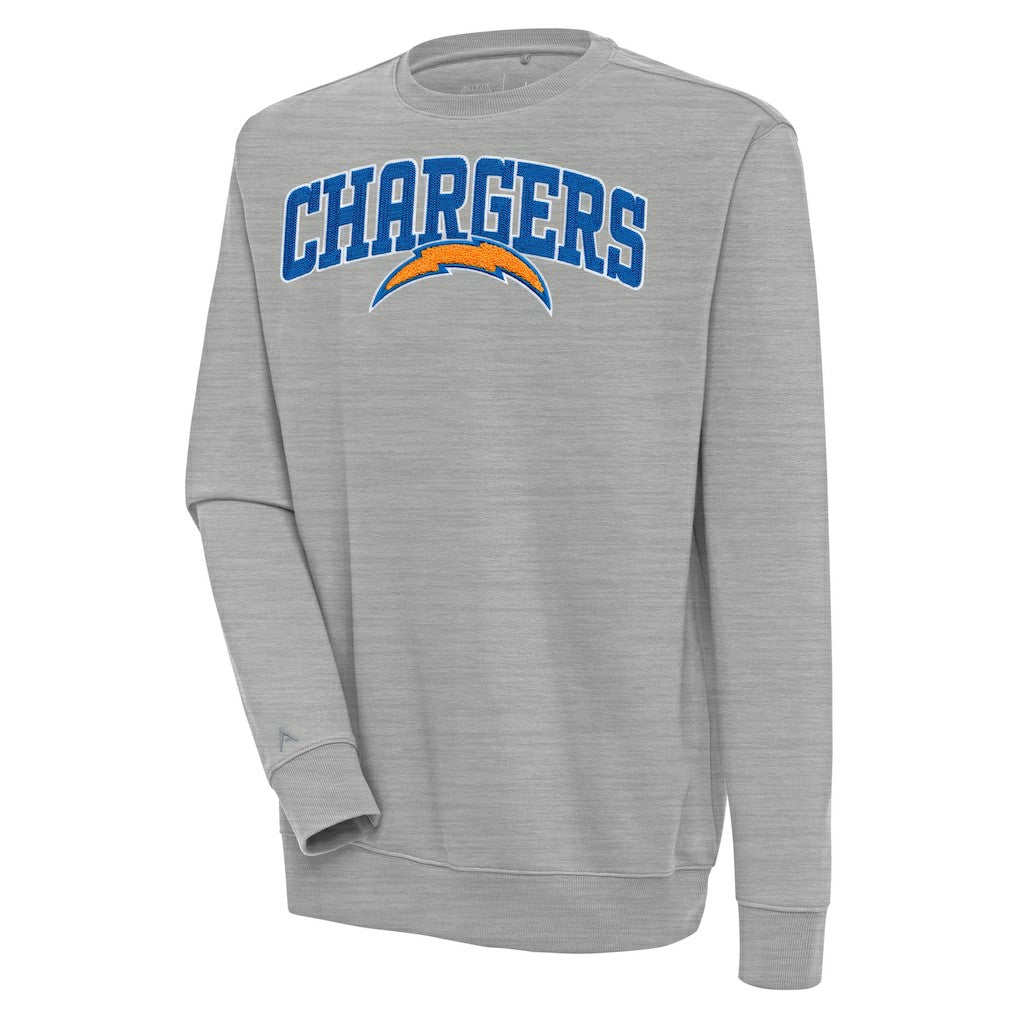 Los Angeles Chargers Antigua Victory Chenille Pullover Sweatshirt - Heather Gray on sale