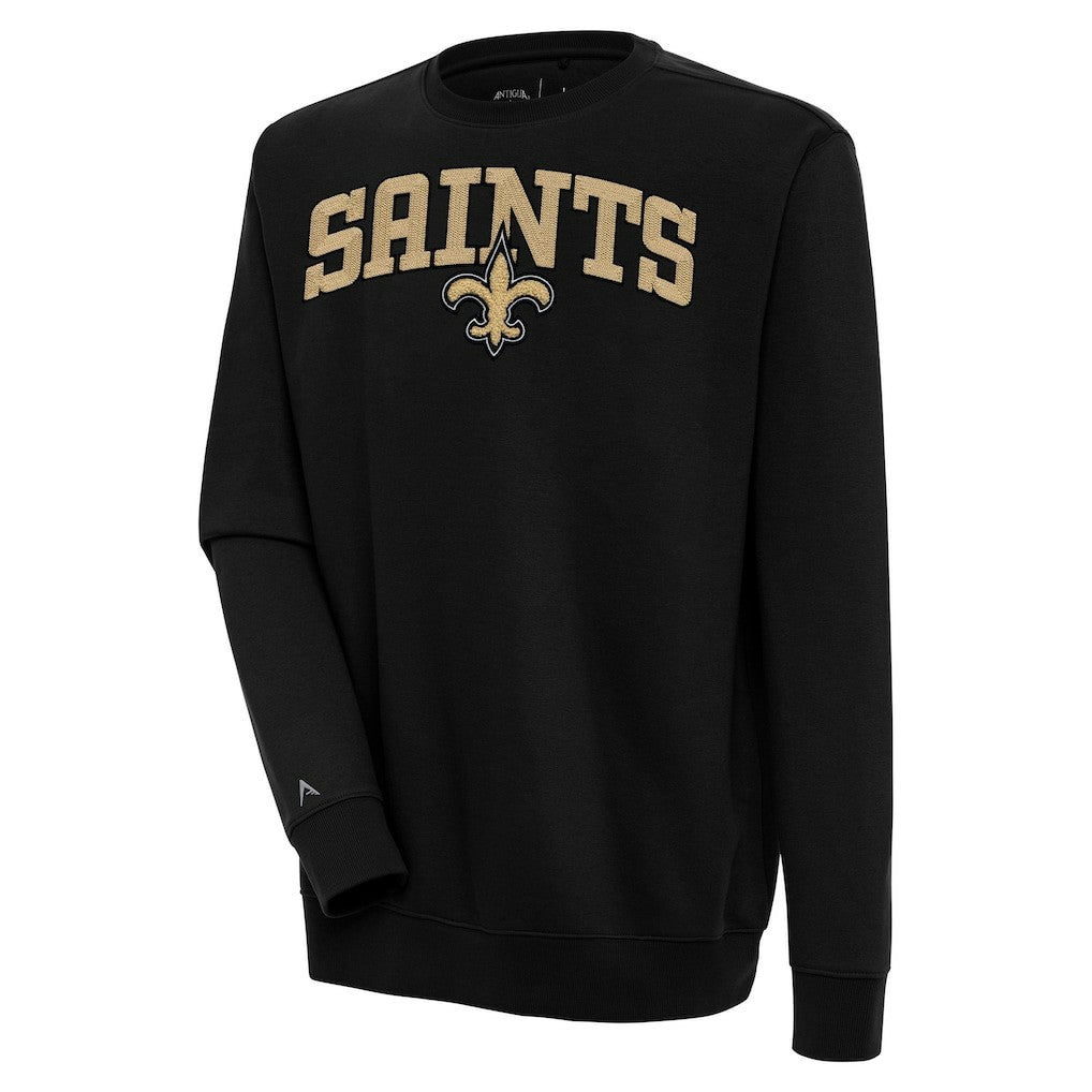 New Orleans Saints Antigua Victory Chenille Pullover Sweatshirt - Black on sale