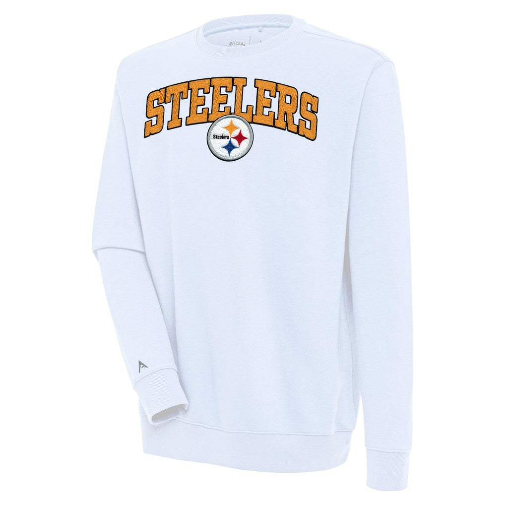 Pittsburgh Steelers Antigua Victory Chenille Pullover Sweatshirt - White for sale