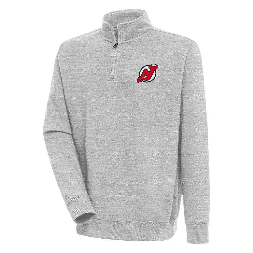 New Jersey Devils Antigua Victory Quarter-Zip Pullover Top Heather Gray
