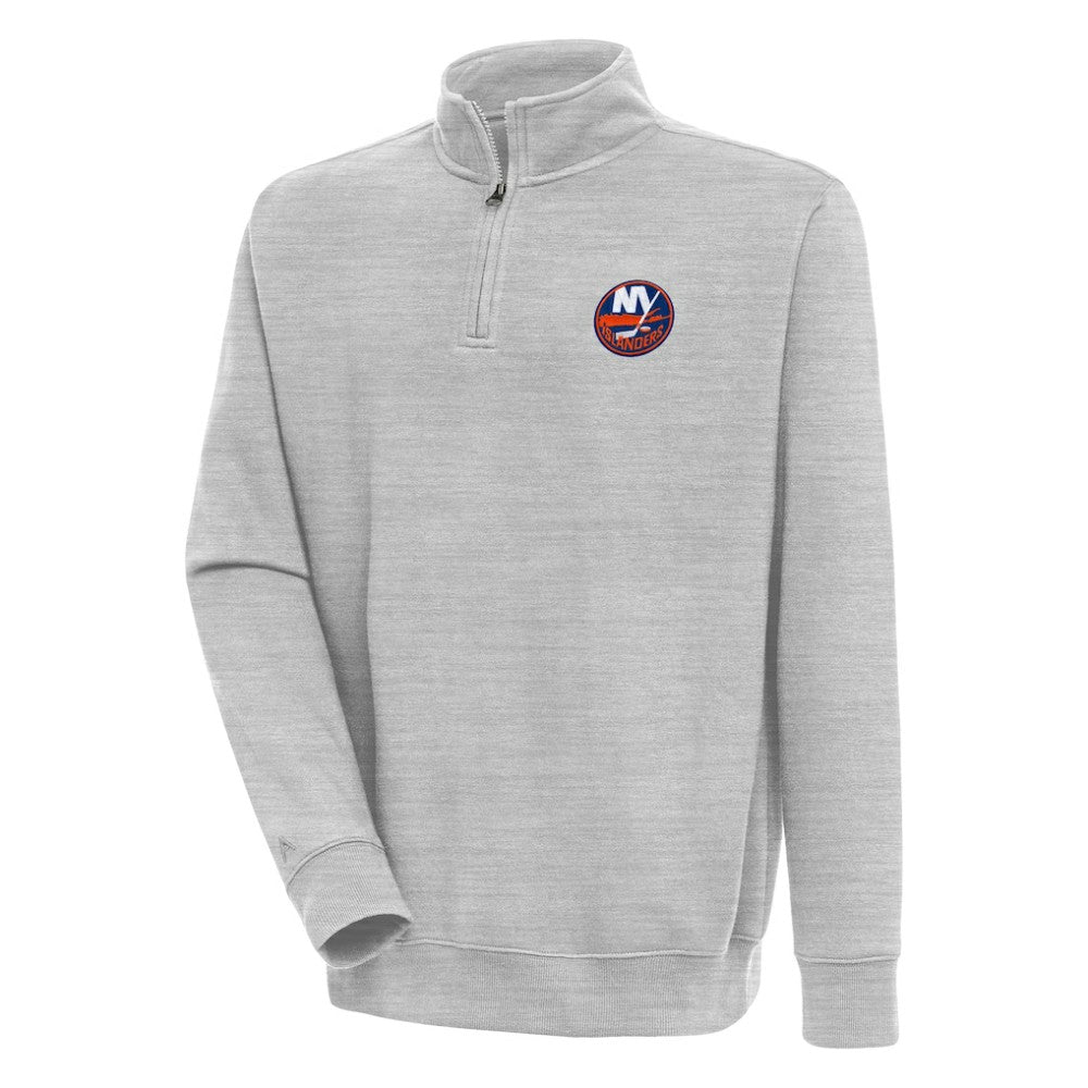 New York Islanders Antigua Victory Quarter-Zip Pullover Top Heather Gray