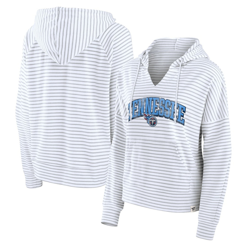 Tennessee Titans Women's Striped Notch Neck Pullover Hoodie - White/Gray sale