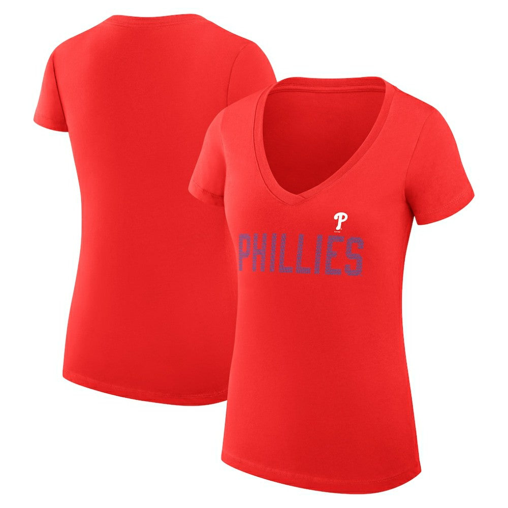 Philadelphia Phillies G-III 4Her by Carl Banks Women's Super-Slim Fit Lightweight Dot Print V-Neck T-Shirt - Red