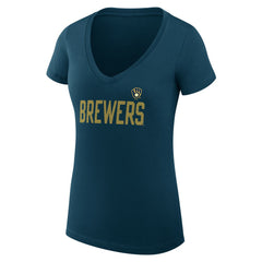Milwaukee Brewers G-III 4Her by Carl Banks Women's Super-Slim Fit Lightweight Dot Print V-Neck T-Shirt - Navy