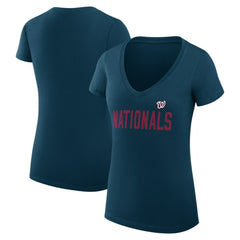Washington Nationals G-III 4Her by Carl Banks Women's Super-Slim Fit Lightweight Dot Print V-Neck T-Shirt - Navy