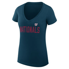 Washington Nationals G-III 4Her by Carl Banks Women's Super-Slim Fit Lightweight Dot Print V-Neck T-Shirt - Navy