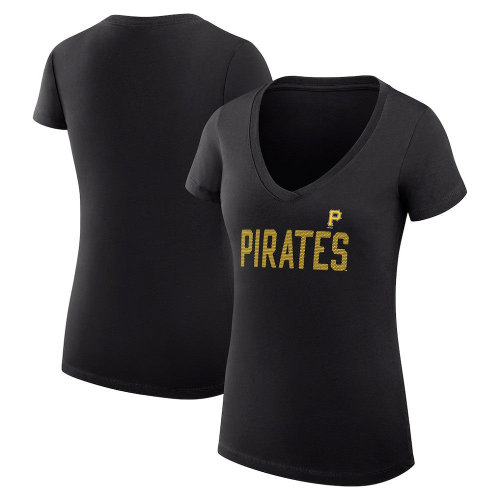 Pittsburgh Pirates G-III 4Her by Carl Banks Women's Super-Slim Fit Lightweight Dot Print V-Neck T-Shirt - Black