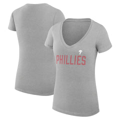 Philadelphia Phillies G-III 4Her by Carl Banks Women's Super-Slim Fit Lightweight Dot Print V-Neck T-Shirt - Gray