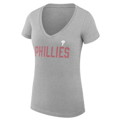 Philadelphia Phillies G-III 4Her by Carl Banks Women's Super-Slim Fit Lightweight Dot Print V-Neck T-Shirt - Gray