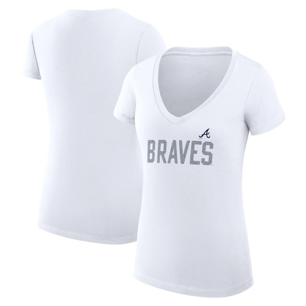 Atlanta Braves G-III 4Her by Carl Banks Women's Super-Slim Fit Lightweight Dot Print V-Neck T-Shirt - White