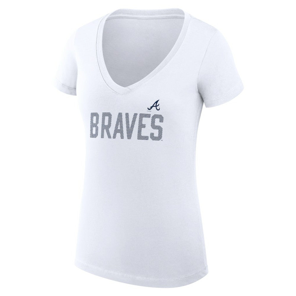 Atlanta Braves G-III 4Her by Carl Banks Women's Super-Slim Fit Lightweight Dot Print V-Neck T-Shirt - White