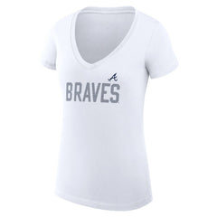 Atlanta Braves G-III 4Her by Carl Banks Women's Super-Slim Fit Lightweight Dot Print V-Neck T-Shirt - White