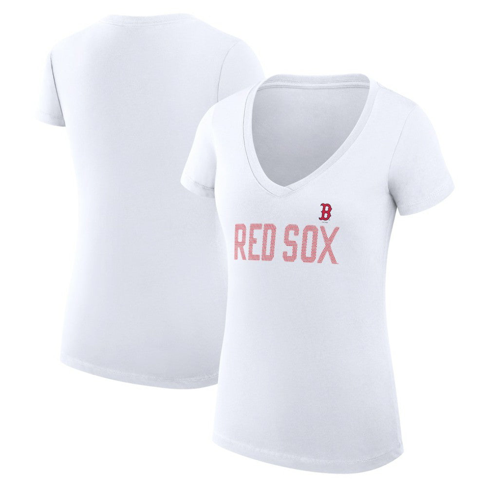 Boston Red Sox G-III 4Her by Carl Banks Women's Super-Slim Fit Lightweight Dot Print V-Neck T-Shirt - White
