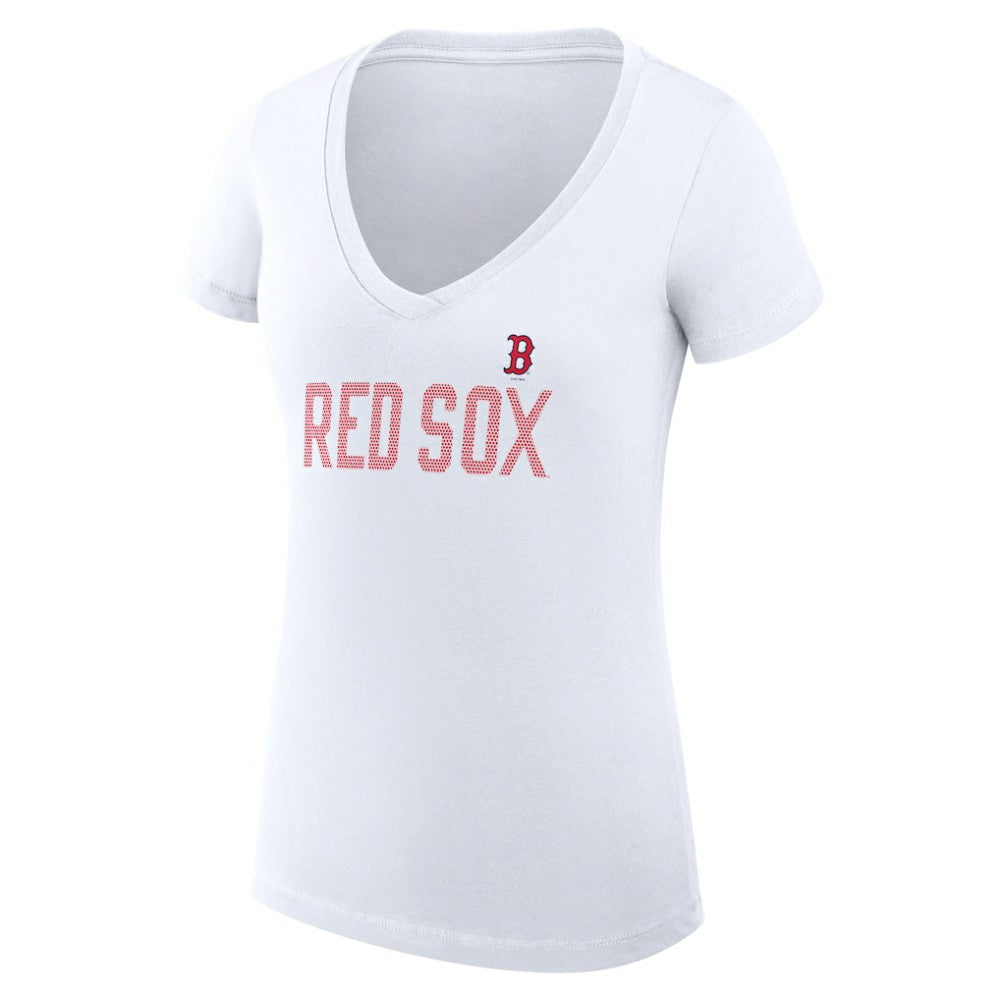 Boston Red Sox G-III 4Her by Carl Banks Women's Super-Slim Fit Lightweight Dot Print V-Neck T-Shirt - White