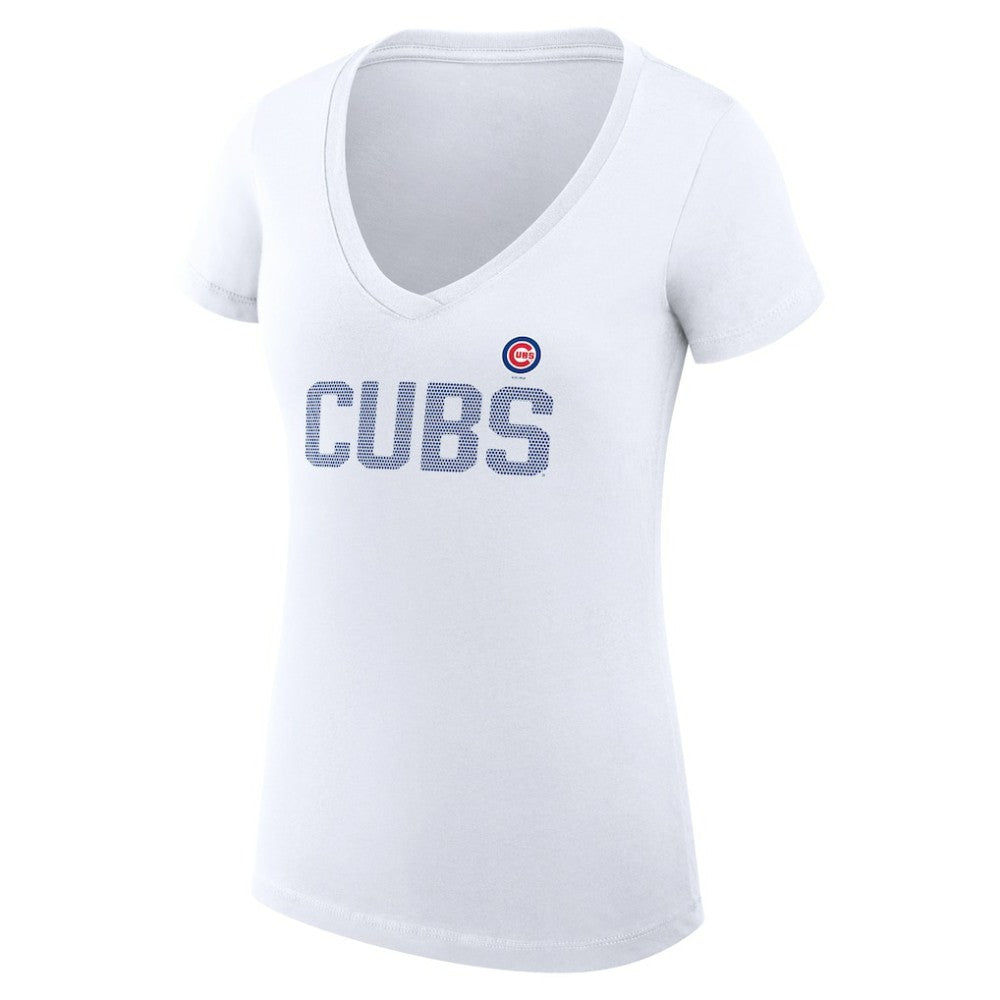 Chicago Cubs G-III 4Her by Carl Banks Women's Super-Slim Fit Lightweight Dot Print V-Neck T-Shirt - White