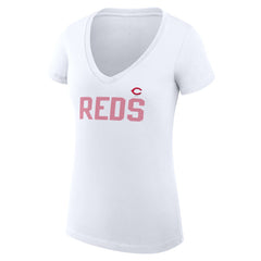 Cincinnati Reds G-III 4Her by Carl Banks Women's Super-Slim Fit Lightweight Dot Print V-Neck T-Shirt - White