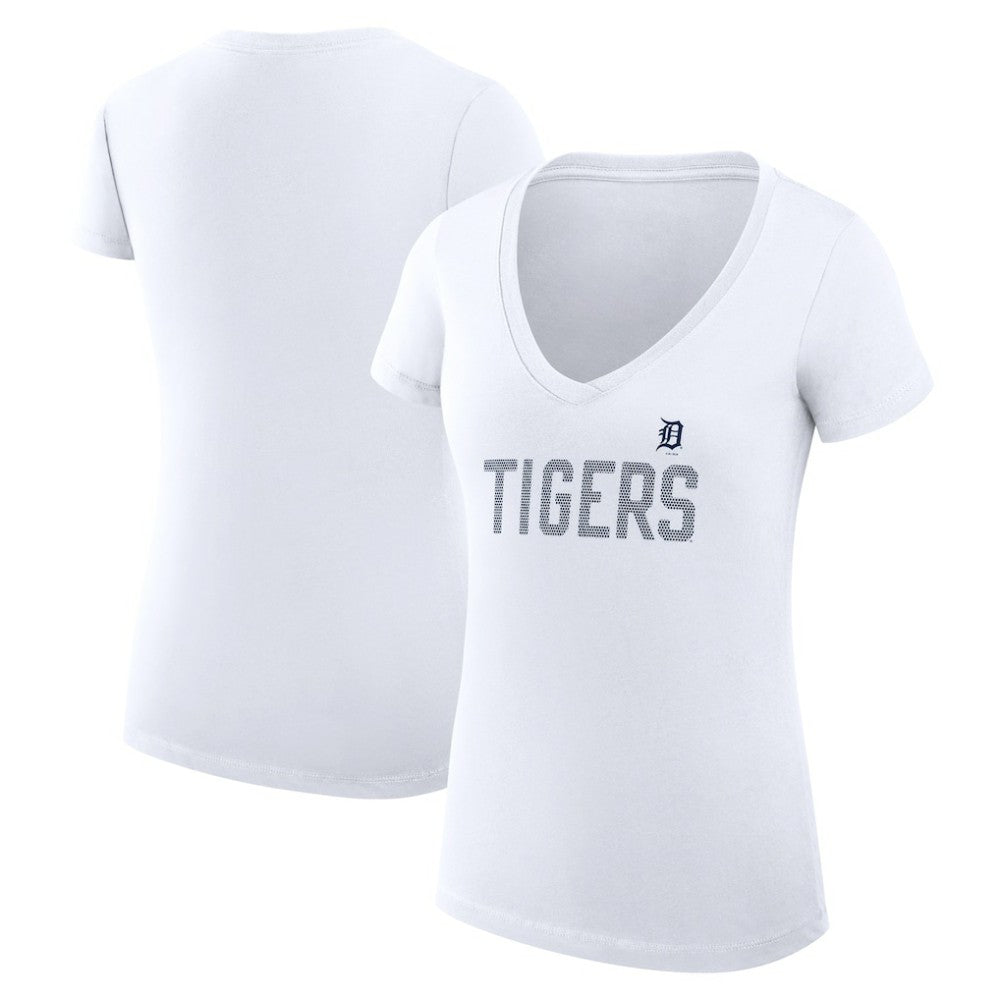 Detroit Tigers G-III 4Her by Carl Banks Women's Super-Slim Fit Lightweight Dot Print V-Neck T-Shirt - White