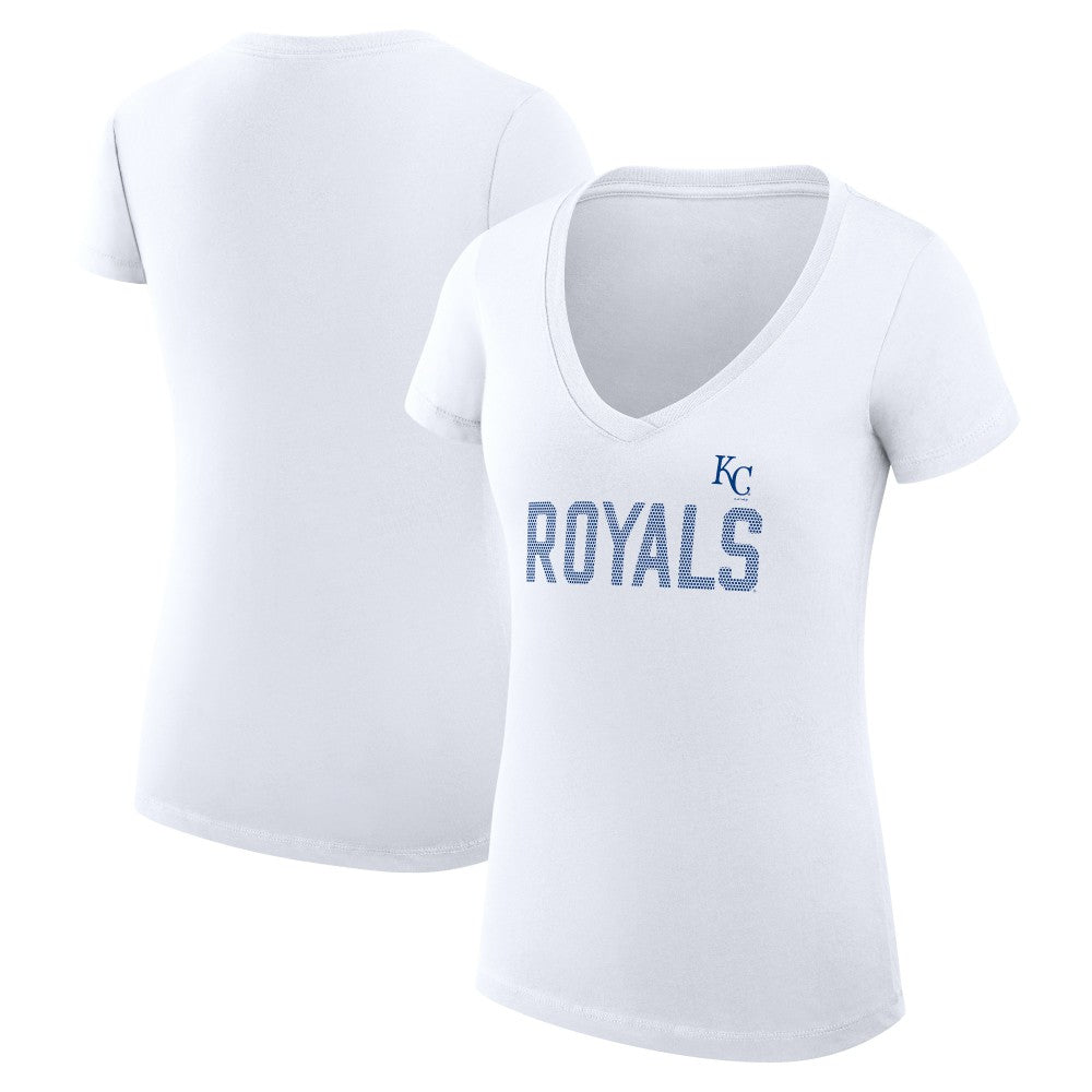 Kansas City Royals G-III 4Her by Carl Banks Women's Super-Slim Fit Lightweight Dot Print V-Neck T-Shirt - White