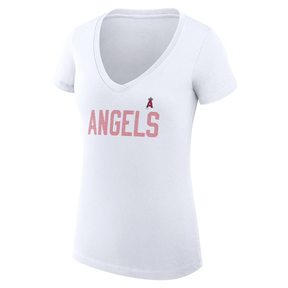 Los Angeles Angels G-III 4Her by Carl Banks Women's Super-Slim Fit Lightweight Dot Print V-Neck T-Shirt - White