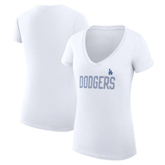 Los Angeles Dodgers G-III 4Her by Carl Banks Women's Super-Slim Fit Lightweight Dot Print V-Neck T-Shirt - White