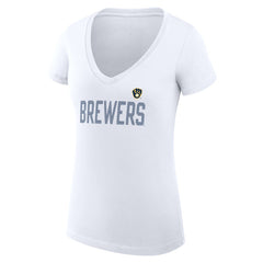 Milwaukee Brewers G-III 4Her by Carl Banks Women's Super-Slim Fit Lightweight Dot Print V-Neck T-Shirt - White