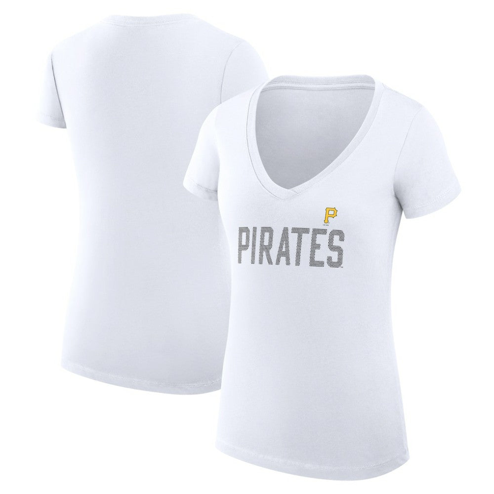 Pittsburgh Pirates G-III 4Her by Carl Banks Women's Super-Slim Fit Lightweight Dot Print V-Neck T-Shirt - White
