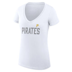 Pittsburgh Pirates G-III 4Her by Carl Banks Women's Super-Slim Fit Lightweight Dot Print V-Neck T-Shirt - White
