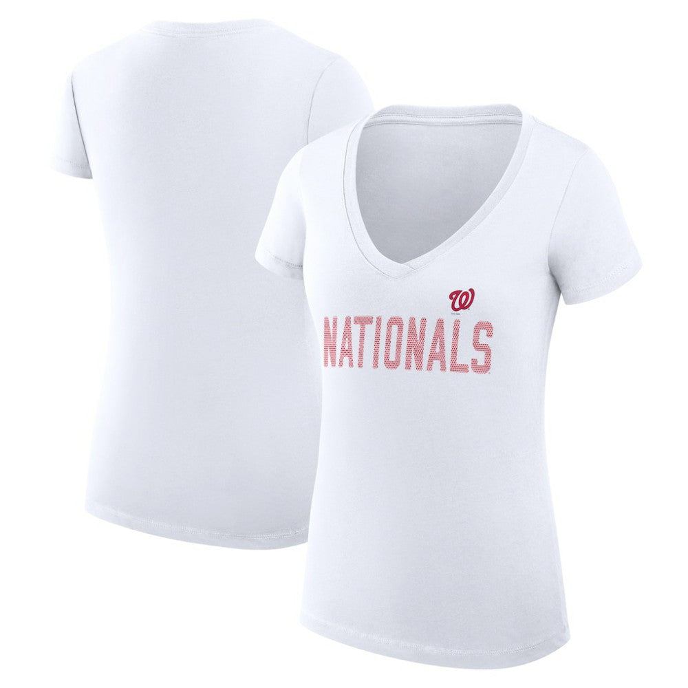Washington Nationals G-III 4Her by Carl Banks Women's Super-Slim Fit Lightweight Dot Print V-Neck T-Shirt - White