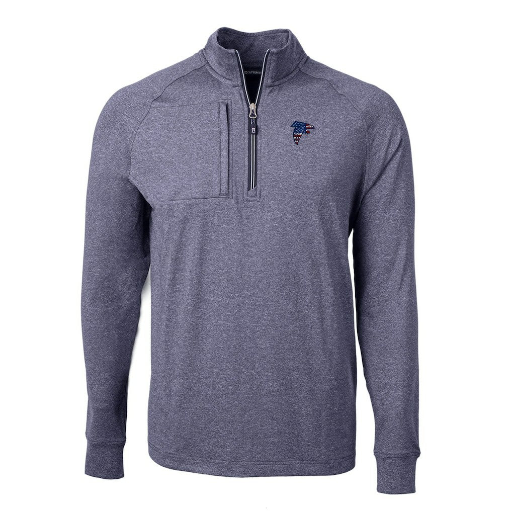 Atlanta Falcons Cutter & Buck Big & Tall Adapt Eco Knit Quarter-Zip Pullover Top - Heather Navy online