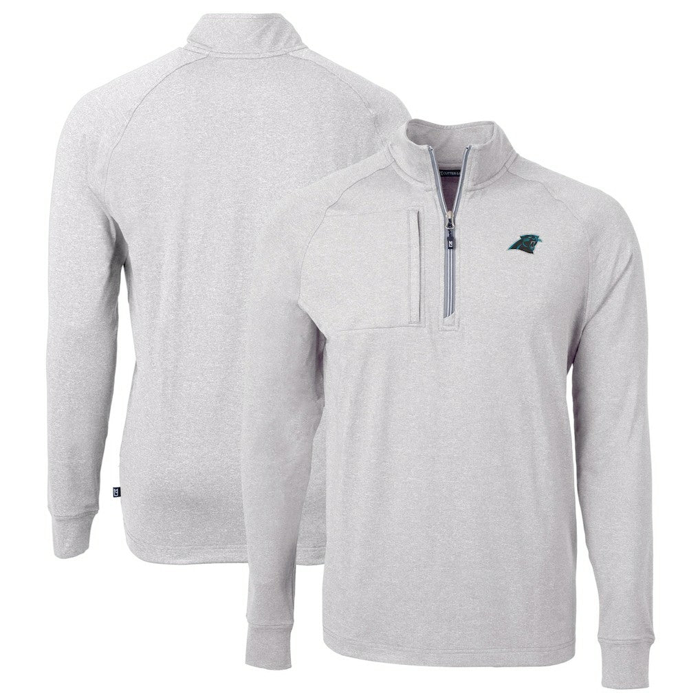 Carolina Panthers Cutter & Buck Big & Tall Adapt Eco Knit Quarter-Zip Pullover Top - Heather Gray sale