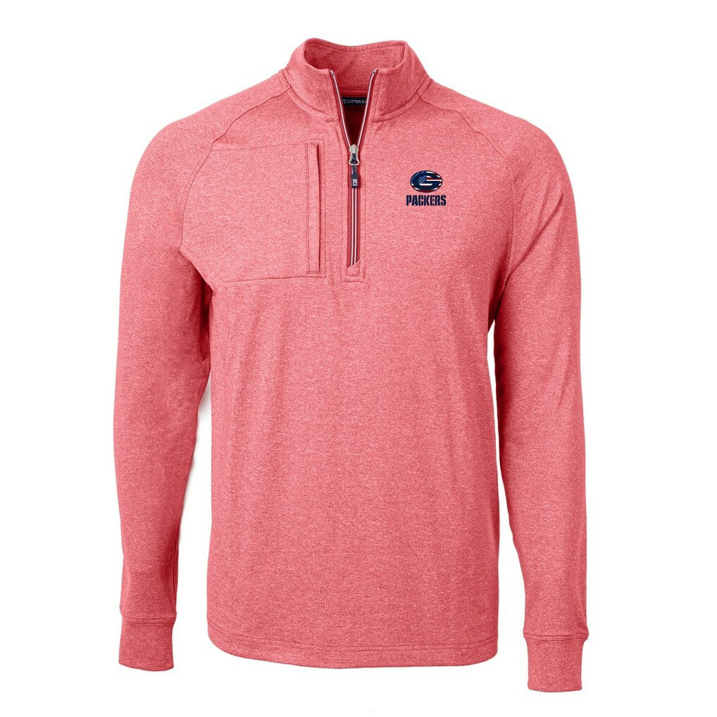 Green Bay Packers Cutter & Buck Big & Tall Adapt Eco Knit Quarter-Zip Pullover Top - Heather Red for sale