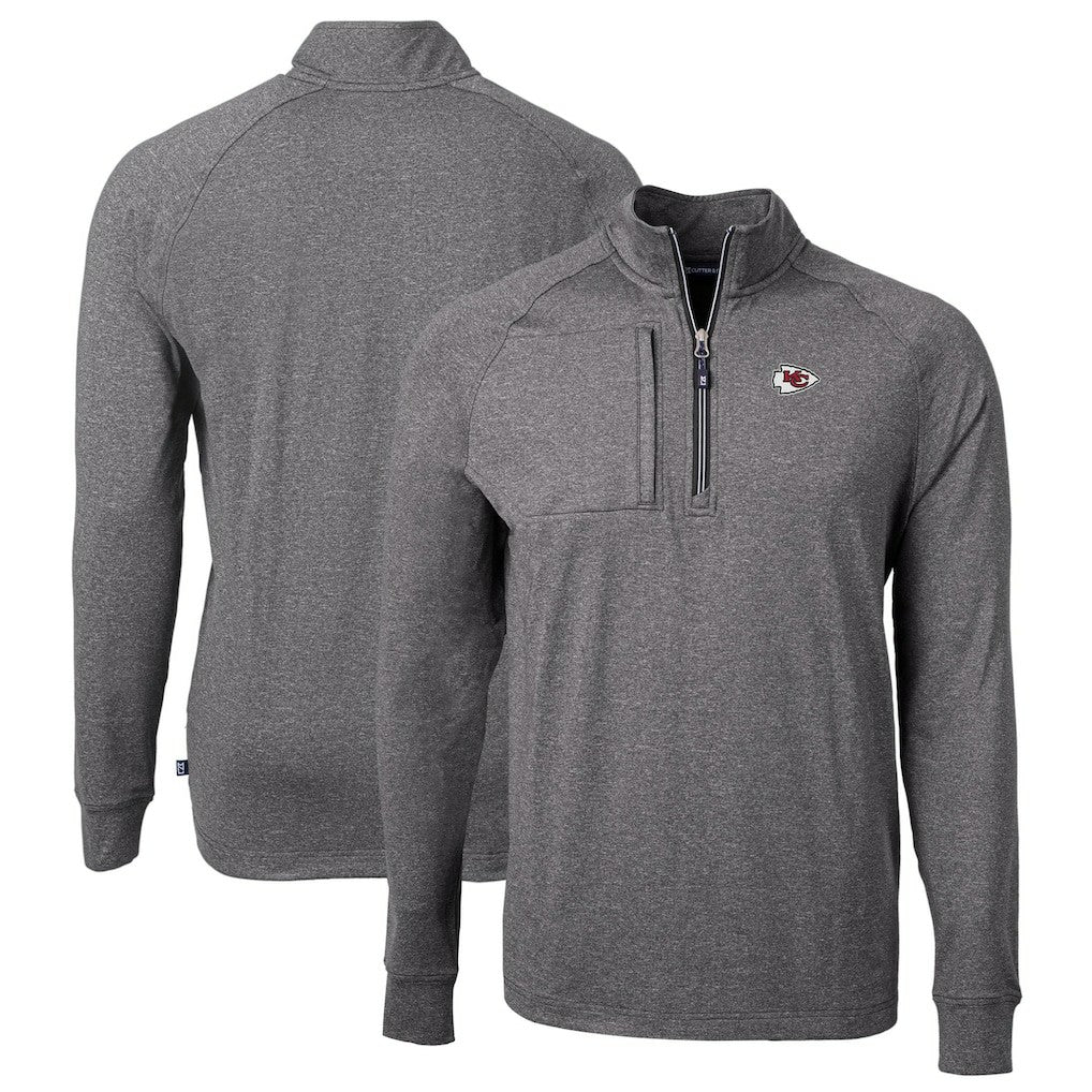 Kansas City Chiefs Cutter & Buck Big & Tall Adapt Eco Knit Quarter-Zip Pullover Top - Heather Black online