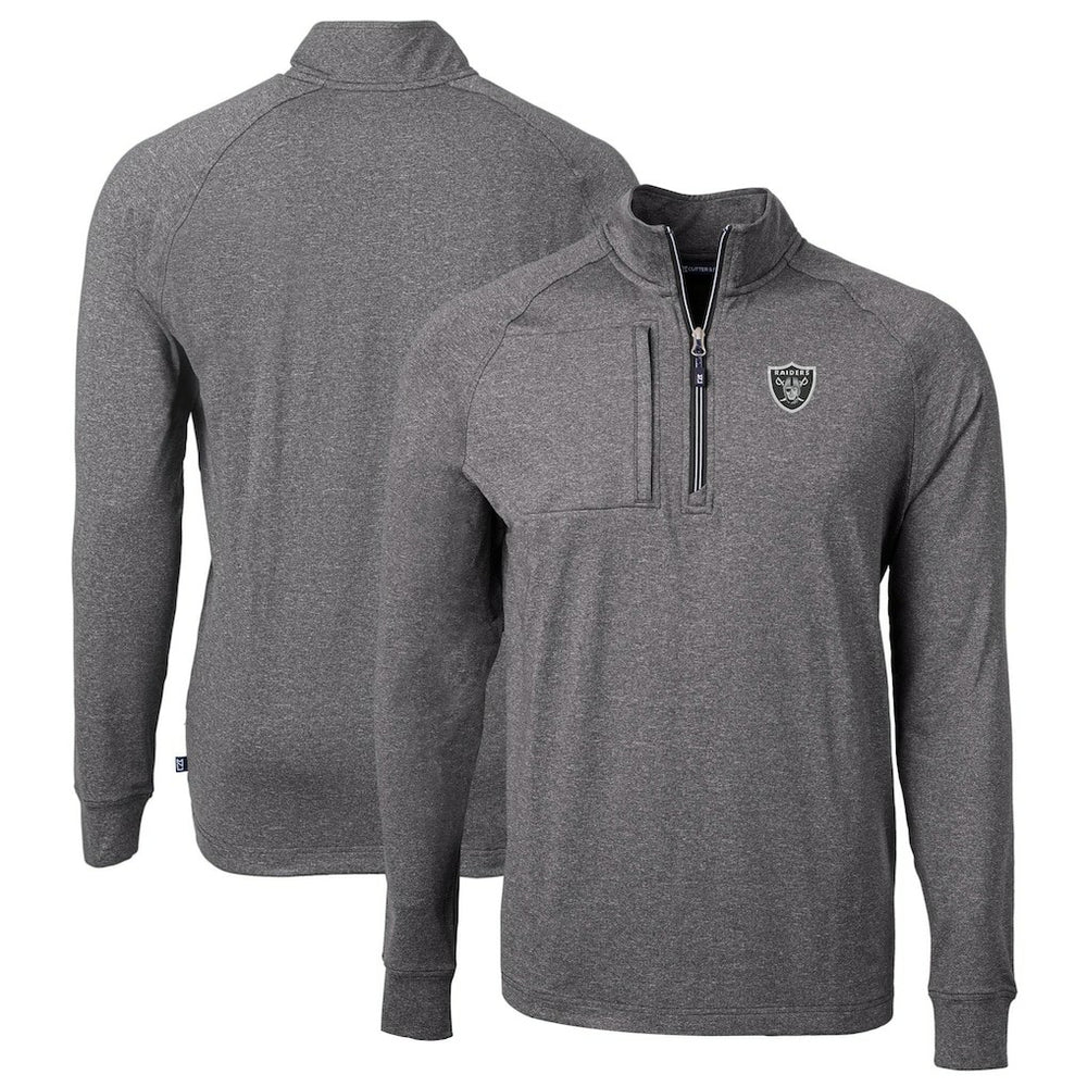 Las Vegas Raiders Cutter & Buck Big & Tall Adapt Eco Knit Quarter-Zip Pullover Top - Heather Black outlet