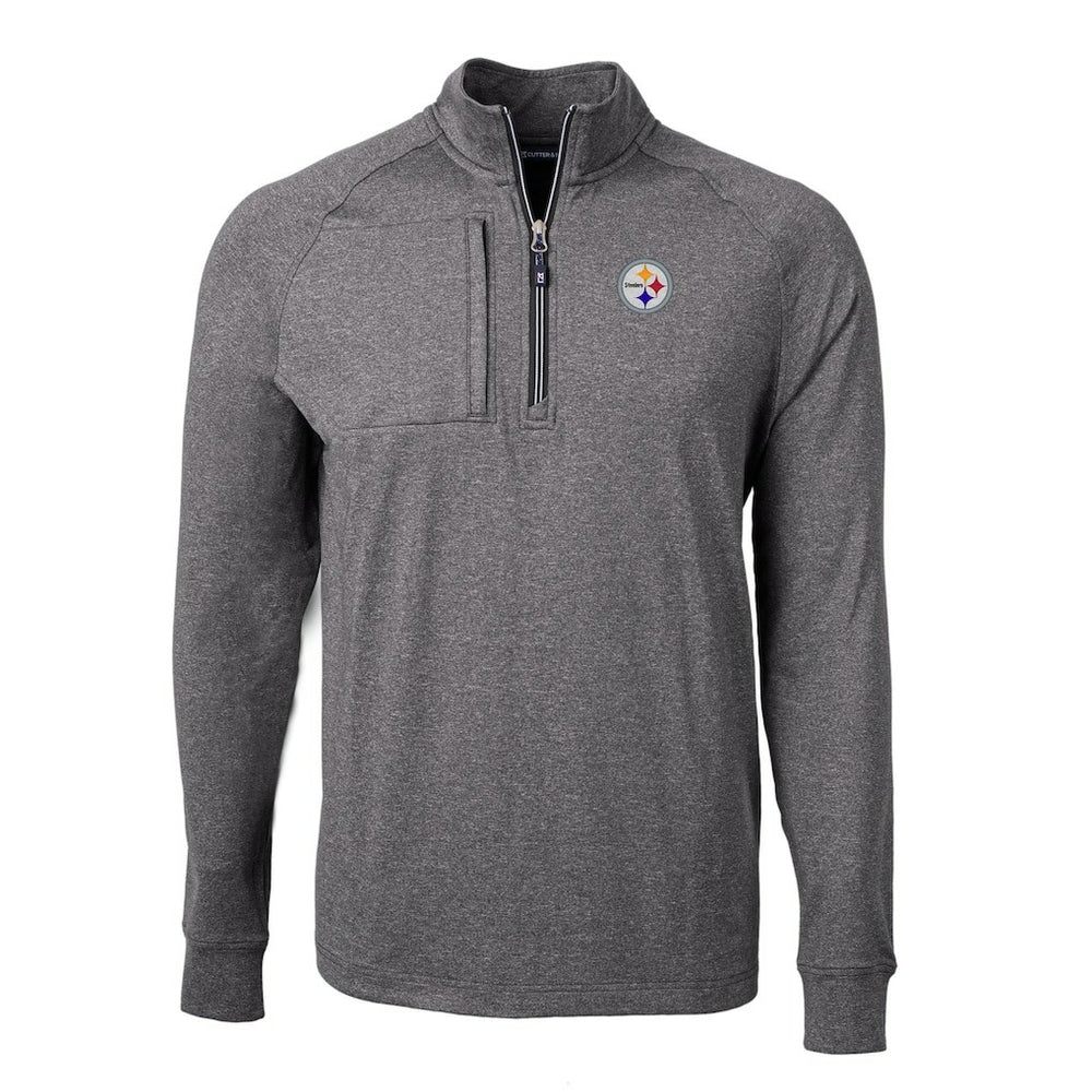 Pittsburgh Steelers Cutter & Buck Big & Tall Adapt Eco Knit Quarter-Zip Pullover Top - Heather Black discount