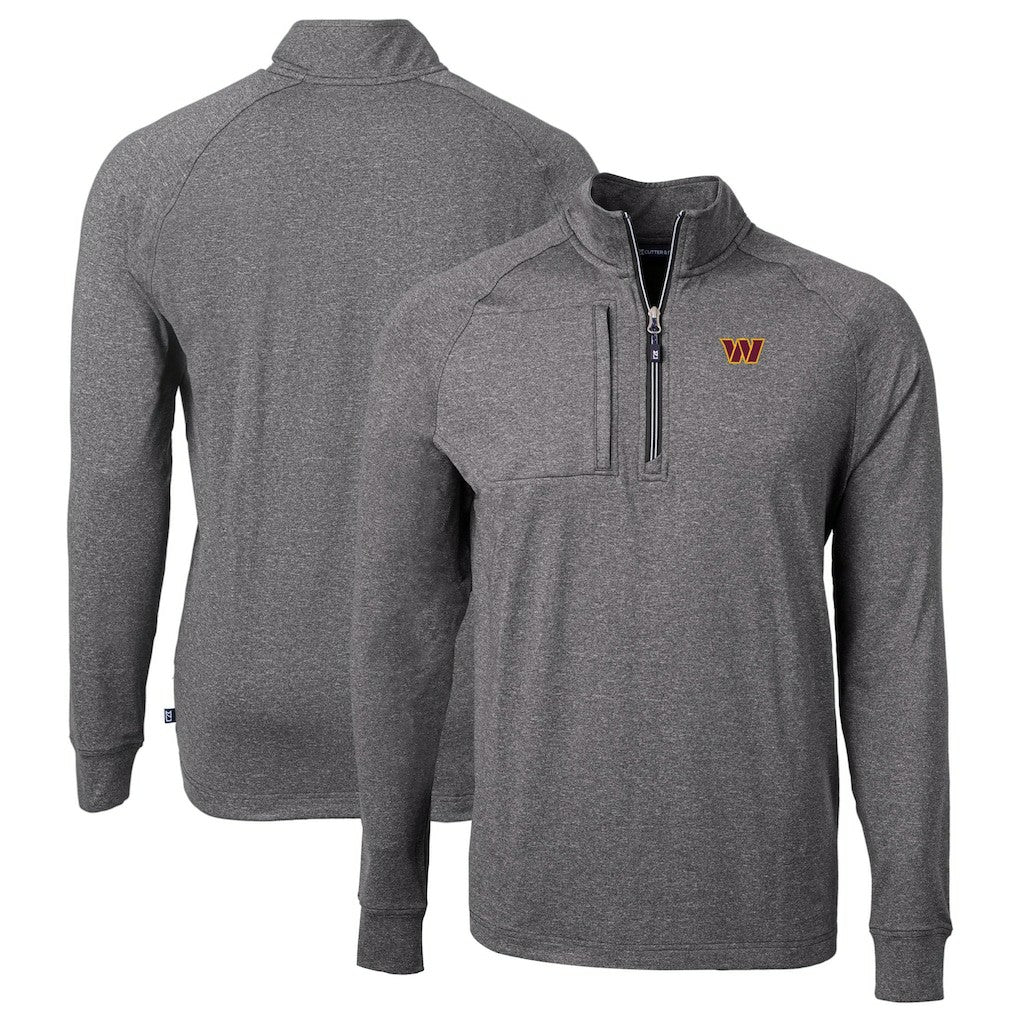 Washington Commanders Cutter & Buck Big & Tall Adapt Eco Knit Quarter-Zip Pullover Top - Heather Black on sale