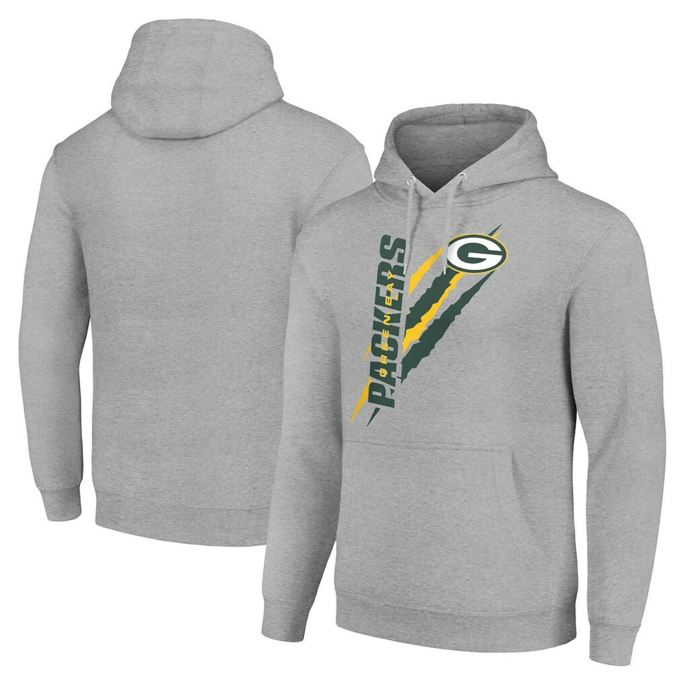 Green Bay Packers Starter Unisex Color Scratch Fleece Pullover Hoodie - Heather Gray for sale