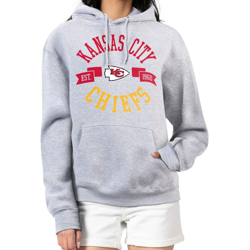 Kansas City Chiefs G-III 4Her by Carl Banks Women's City Graphic Team Fleece Pullover Hoodie - Heather Gray for sale
