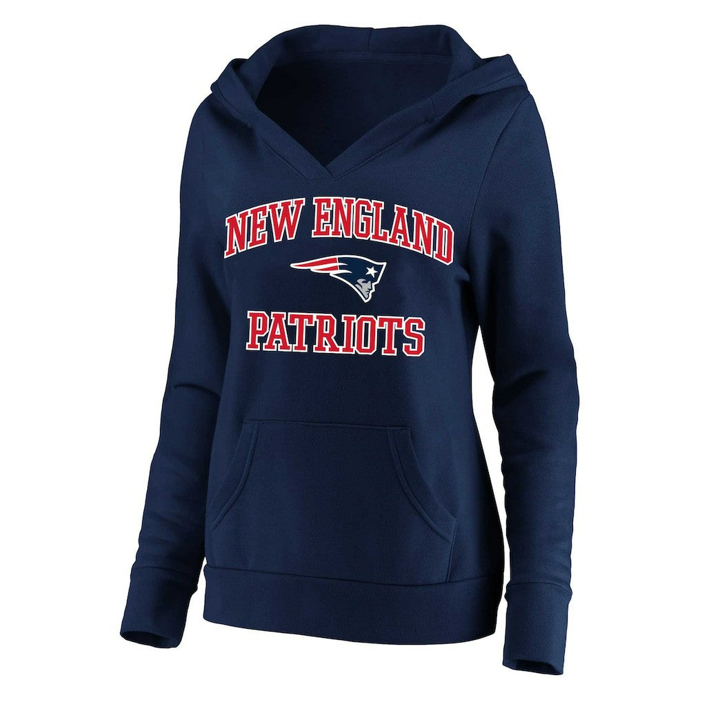 New England Patriots Women's Plus Size Heart and Soul V-Neck Pullover Hoodie - Navy online