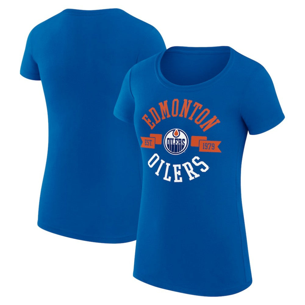 Edmonton Oilers G-III 4Her by Carl Banks Women's Super-Slim Fit Lightweight City Graphic Sport Crewneck T-Shirt Royal