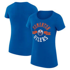 Edmonton Oilers G-III 4Her by Carl Banks Women's Super-Slim Fit Lightweight City Graphic Sport Crewneck T-Shirt Royal