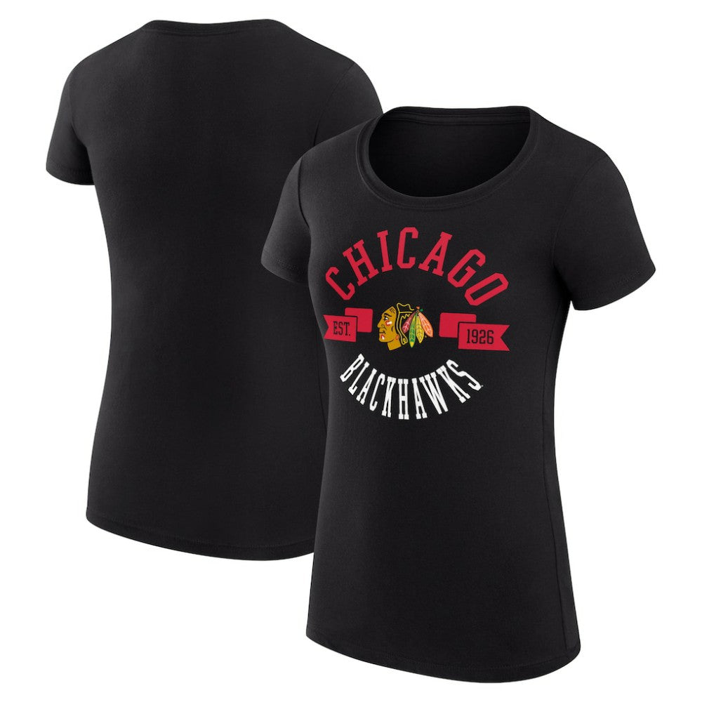 Chicago Blackhawks G-III 4Her by Carl Banks Women's Super-Slim Fit Lightweight City Graphic Sport Crewneck T-Shirt Black