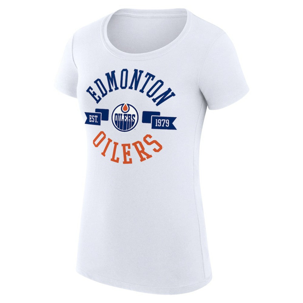 Edmonton Oilers G-III 4Her by Carl Banks Women's Super-Slim Fit Lightweight City Graphic Sport Crewneck T-Shirt White