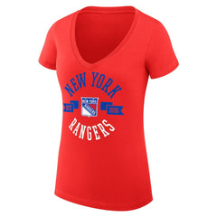 New York Rangers G-III 4Her by Carl Banks Women's Super-Slim Fit Lightweight City Graphic V-Neck T-Shirt Red